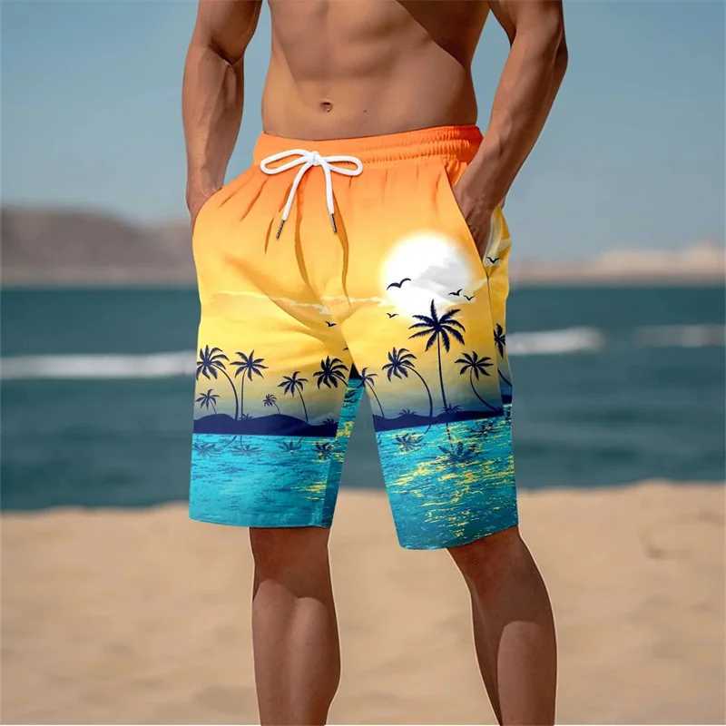 Summer New Harajuku 3D Cocoanut Trees Printing Beach Shorts Palm Tree Graphic Board Shorts For Men Hawaiian Cool Swimming TrunksT250304