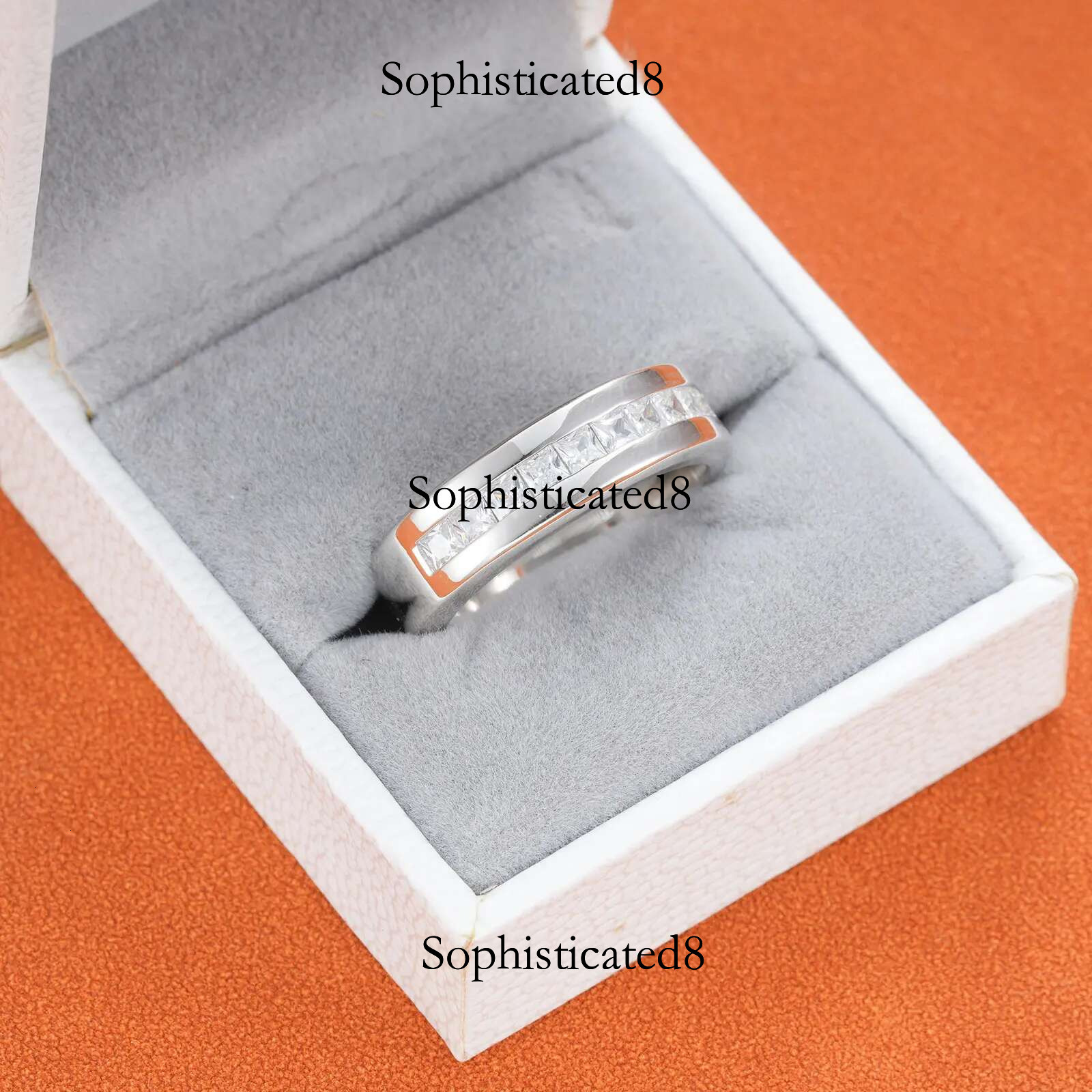 1pc Solid Sterg Sier Men's Wedding Ring 1ct Princess Cut White AAAAA Cubic Zirconia for Him Fine Jewelry Gift Size 7-14