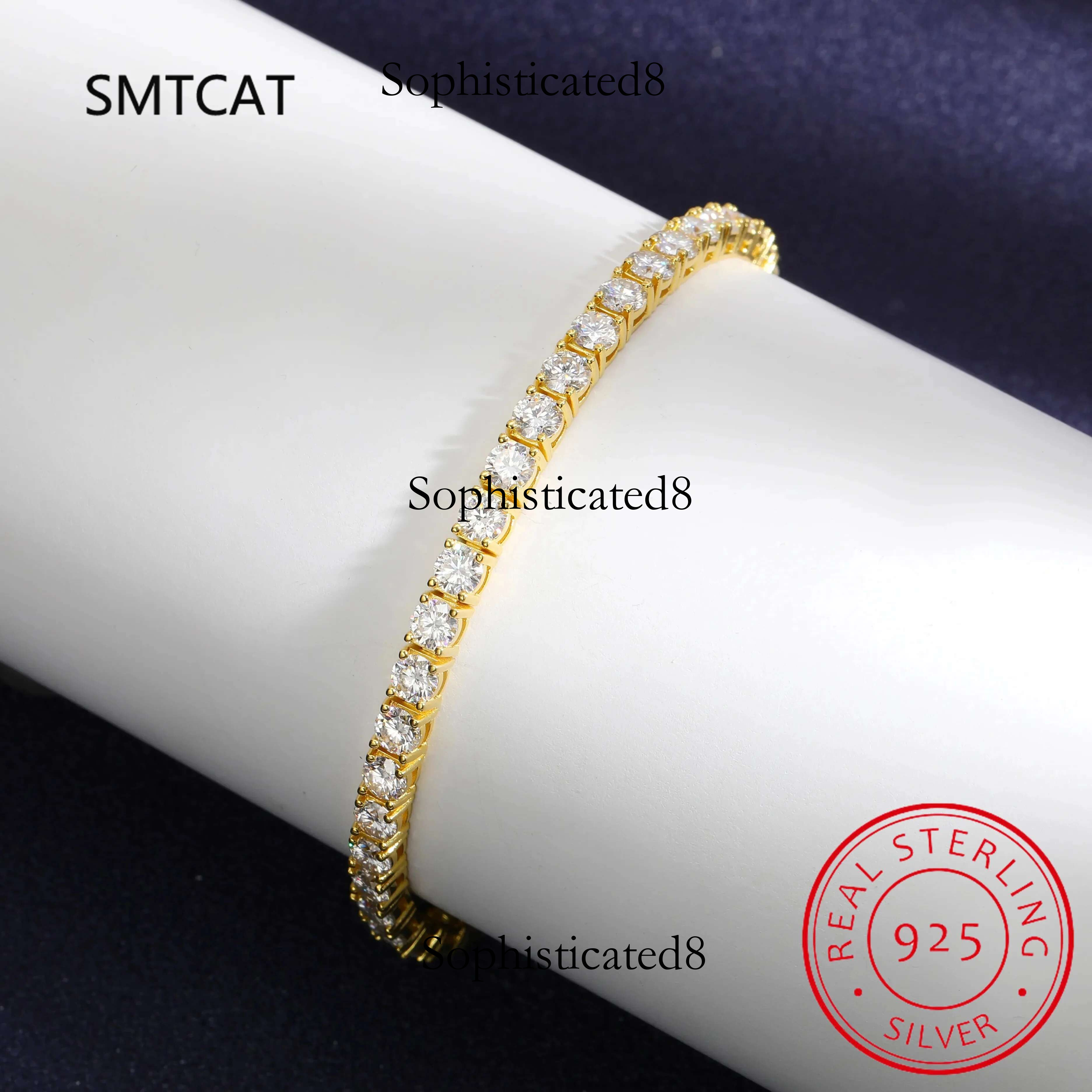 Real 2.5/3/4/5/6.5MM Full Moissanite Tennis Bracelet for Women Men S Sier Plated Yellow Gold Dia Bracelets