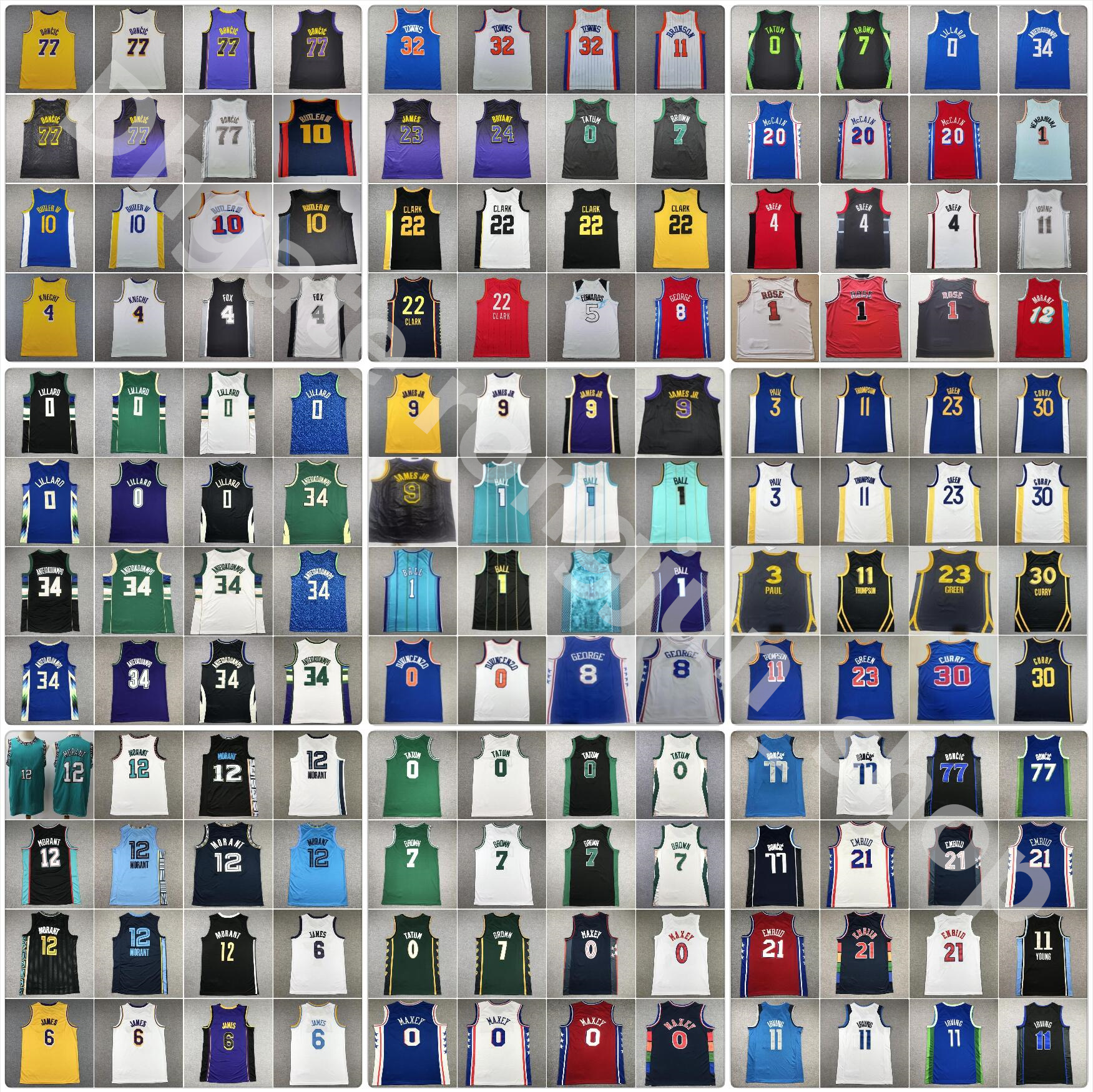 Basketball Doncic Morant Herro Tatum Booker Antetokounmpo Ball Curry Lillard Brown Wembanyama James Edwards Butler III Westbrook McCain Brunson Jerseys