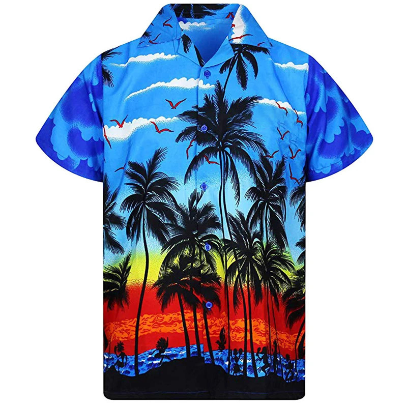 Hawaii Mens Shirt 5XL Loose Mens Shirt Fashion Palm Tree Printed Beach Dress Single Chest Cuban Collar Shirt 250227