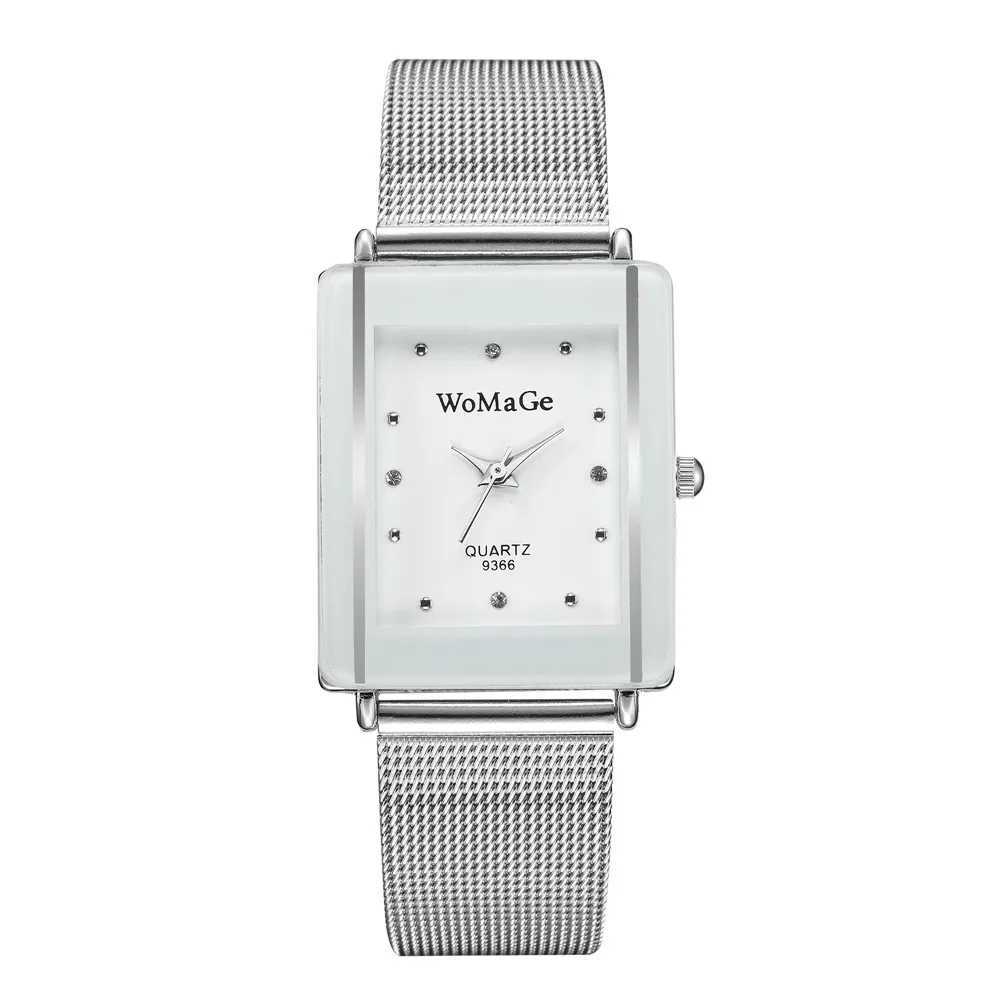 Fashion rectangular mesh steel Rhinestone quartz womens wristbandXJ250304