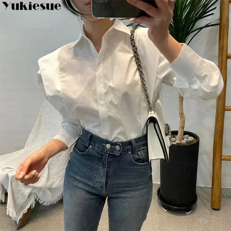 Womens shirt autumn chic long sleeved loose top street elegant top OL office womens shirt 250228