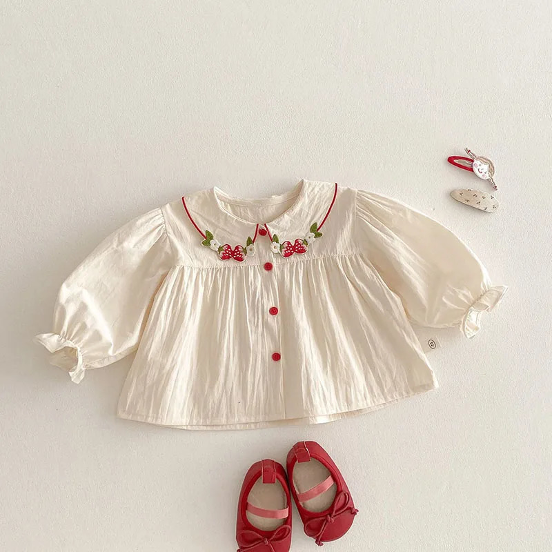 Milancel Spring Girls Clothing Set Childrens 0-5T Embroidered Strawberry Shirt Jeans Childrens Clothing 250304