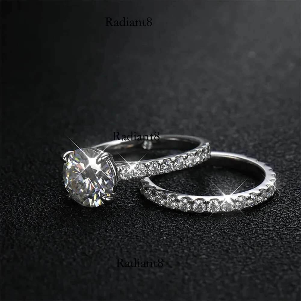 D VVS1 All Moissanite Row Rings Set For Women S Sterg Sier Plated White Gold Dia Ring Wedding Bands Fine Jewelry