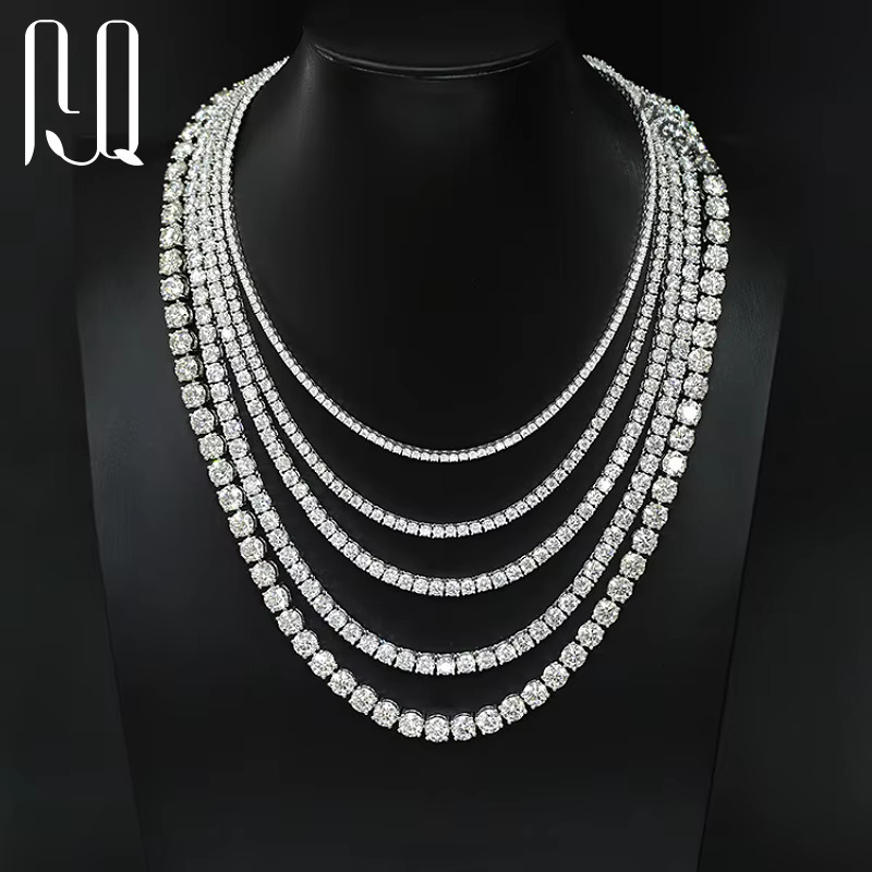 PYQ 2.5mm 3mm 4mm Vvs Tennis Chain S Sier Moissanite Necklace for Women White Gold Plated Jewelry