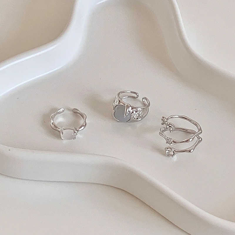 Couple Rings Minority design sense moonlight stone advanced sense diamond inlaid zircon French Open index finger ins cool wind ring H25303