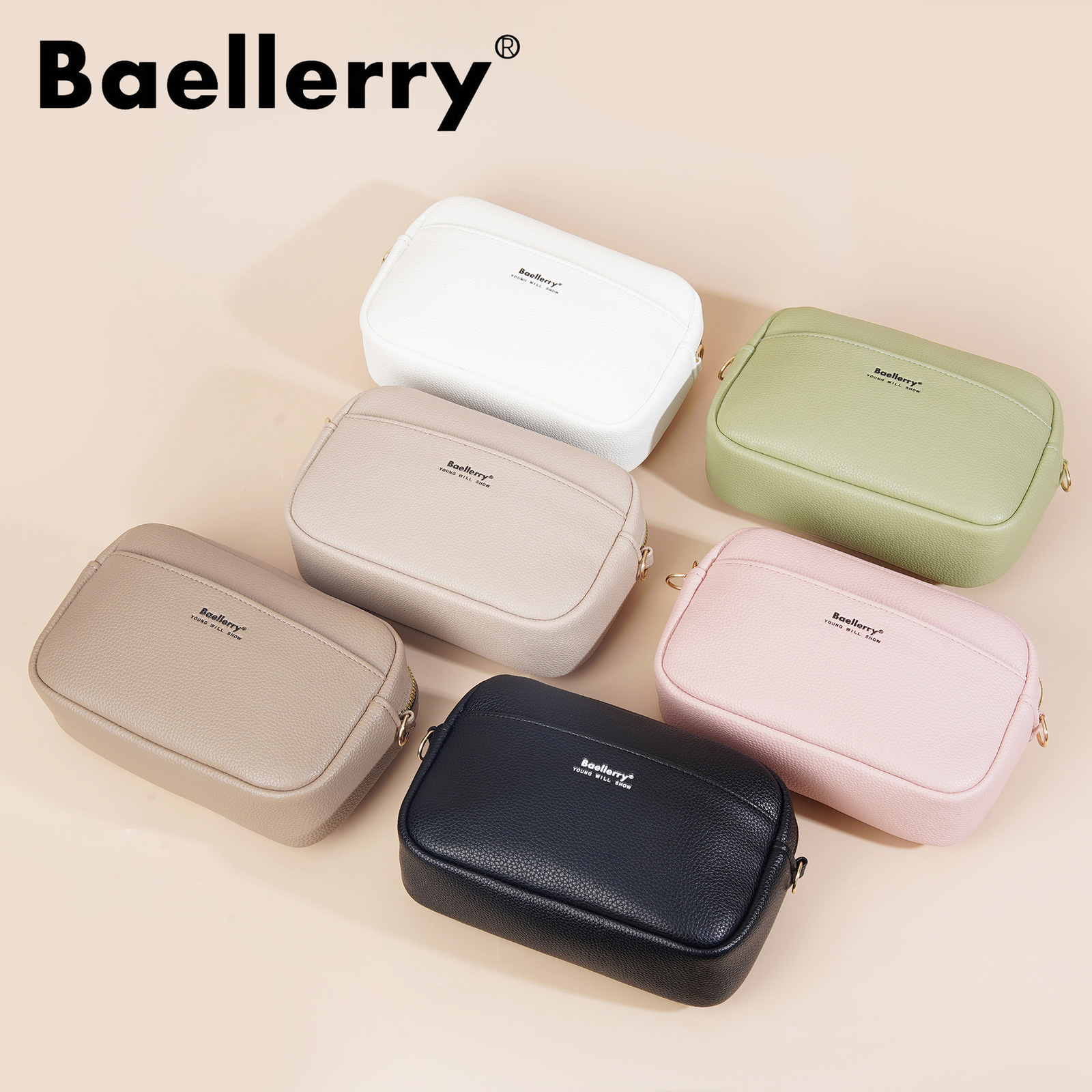 Baellerry Womens Wallet Solid Color Large Capacity Zipper Single Shoulder Cross Shoulder Fashionable Small Square Bag 250304