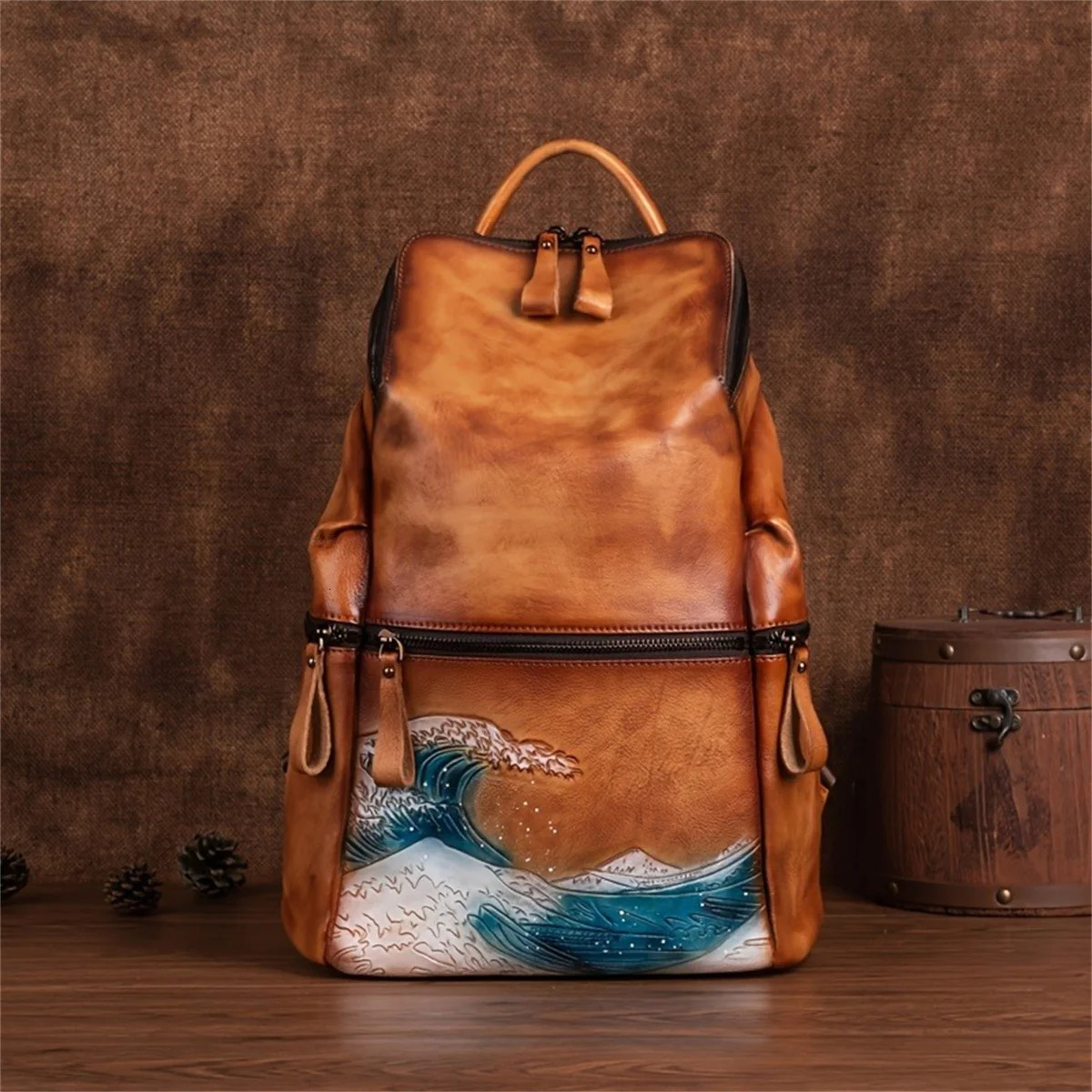 Ship from US Luxurious Large Capacity Vintage Leather Backpack for Women HighQuality Handmade Travel Bag with Durable Stitching 250304FBB