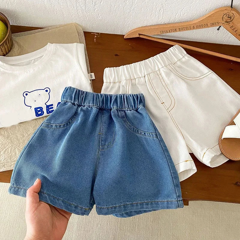Summer Childrens Cowboy Shorts for Boys and Girls Simple Soft Trouser Clothing Blue Pants 250303