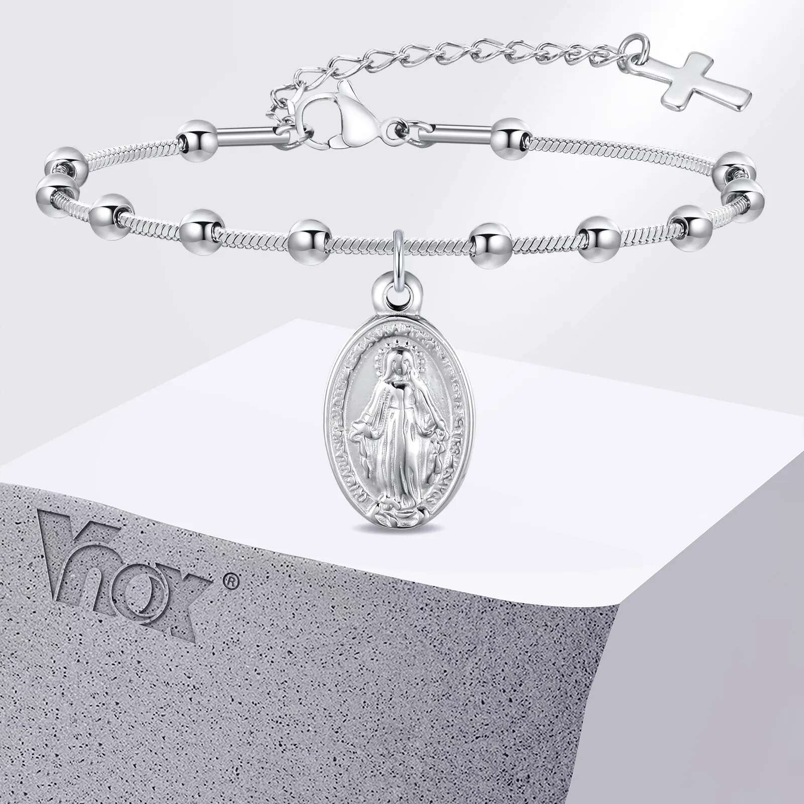 Bracelet for Women Girls, Gold Plated Stainless Steel Religious Cross and Virgin Mary Prayer Bracelets Gifts