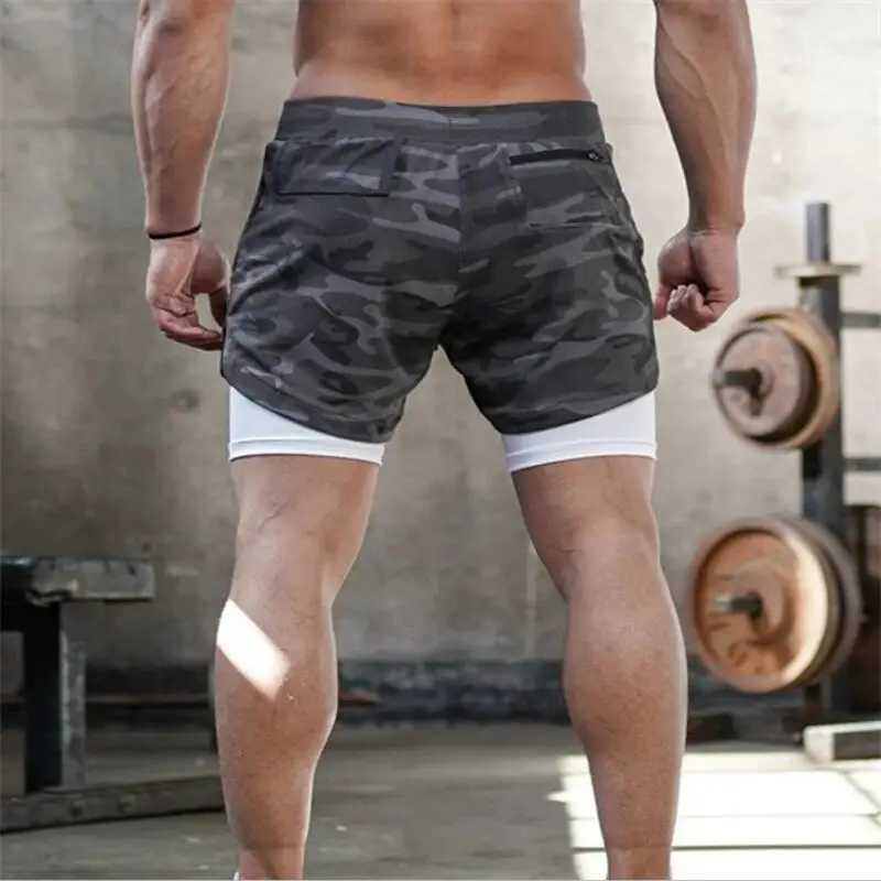 Summer Men Running Shorts 2In1 Double-deck Sport Shorts Sportswear Fitness Short Pants Training Jogging Bottom Mens Clothing M250303