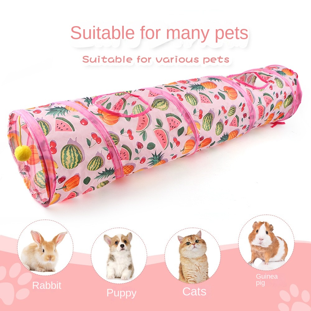Creative Printed Cat Play Tunnel Long Straight Channel Foldable Cat Tent Nest with Furry Ball Square Channel Cat Channel Cat Toy