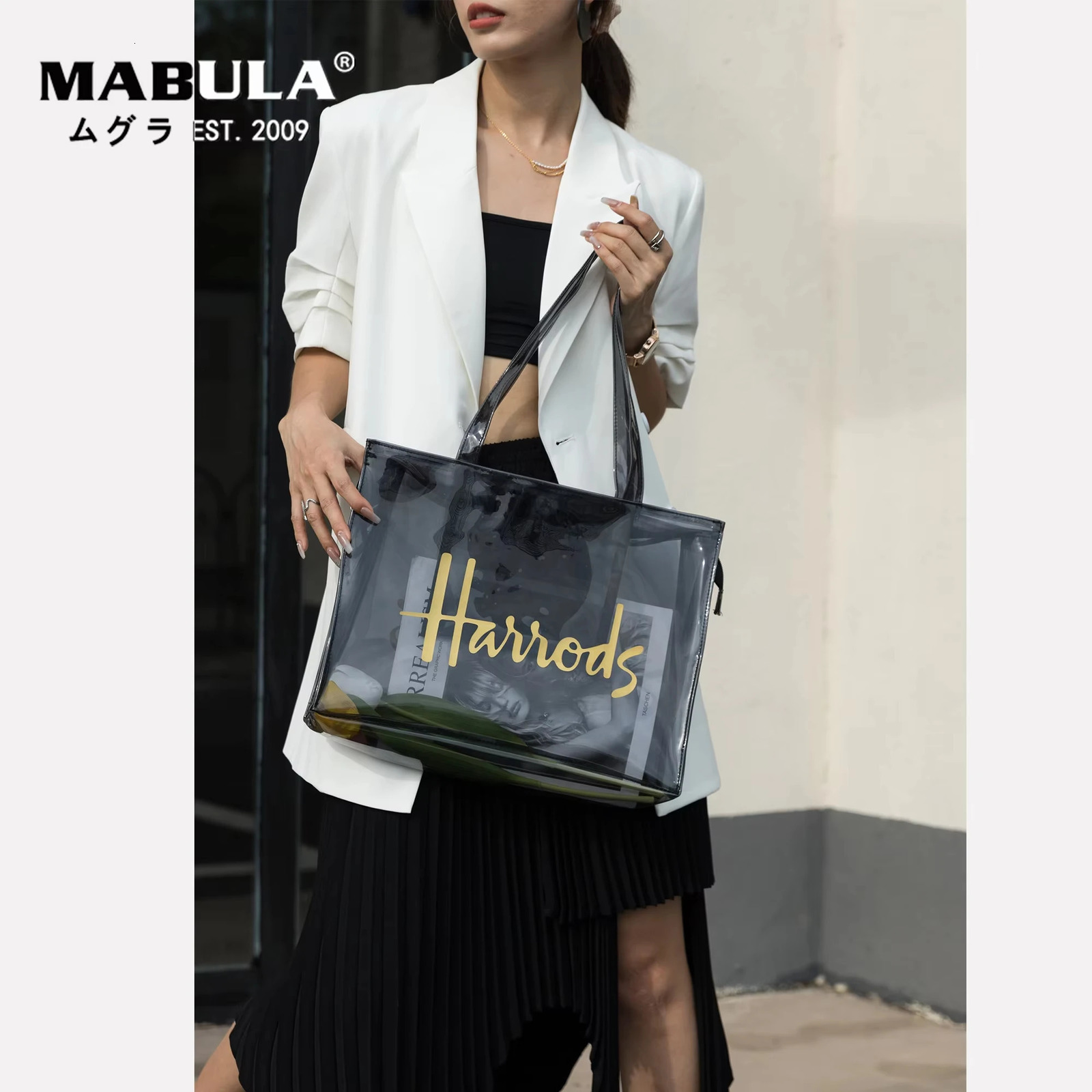 MABULA PVC Waterproof Eco Friendly Shopper Bags Women Large Capacity Shopping Semi-Transparent Summer Beach Shoulder Bag 250305