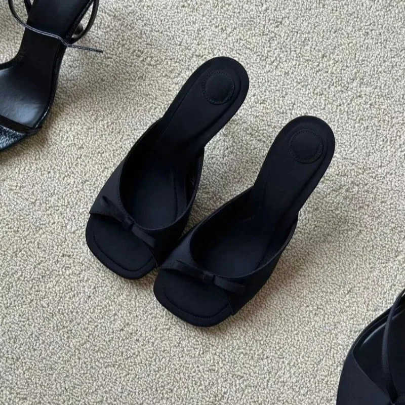 Slipper Mes Low High H Shoes 2024 Summer B Street Look Fems Square Open Toe bow Strappy Sandals Wen Z250304