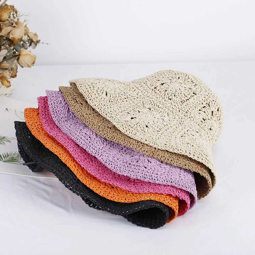 NEW Women Str Hats crochet hat bucket hat UV Protection Sun Visor Beach Hats Women Visors Foldable Female Women Summer Sun hatXJ250304