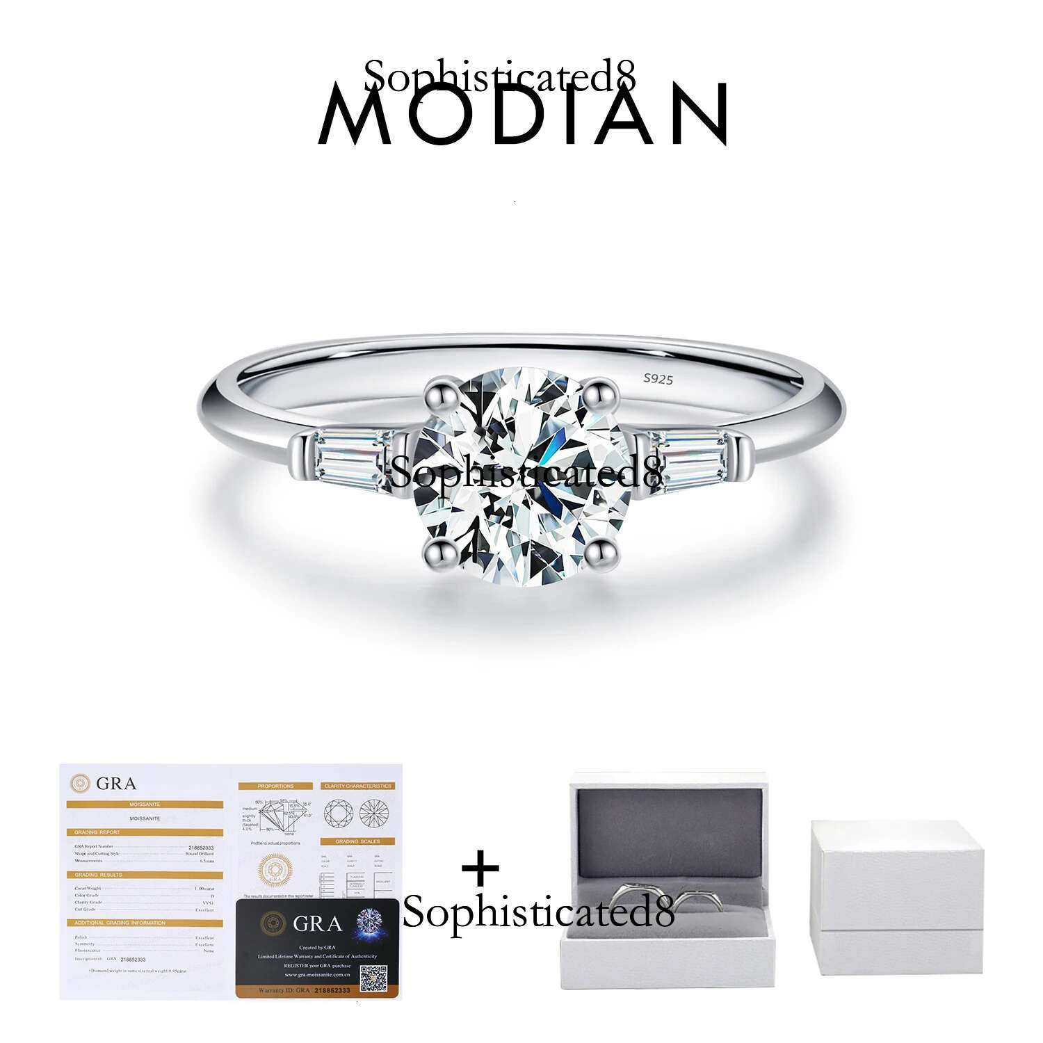 MODIAN 1.0CT Round Moissanite Ring D Color Lab Dia Classic Sterg Sier Wedding Engagement Band Jewelry For Women