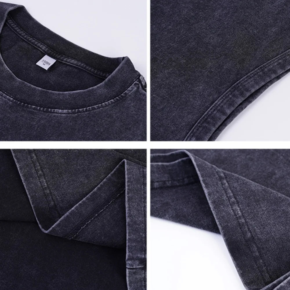 230gsm Cotton Distressed Casual Sports Vest Summer American Retro O-neck Solid Sleeveless T-shirt Unisex Fashion Loose Vests 250304