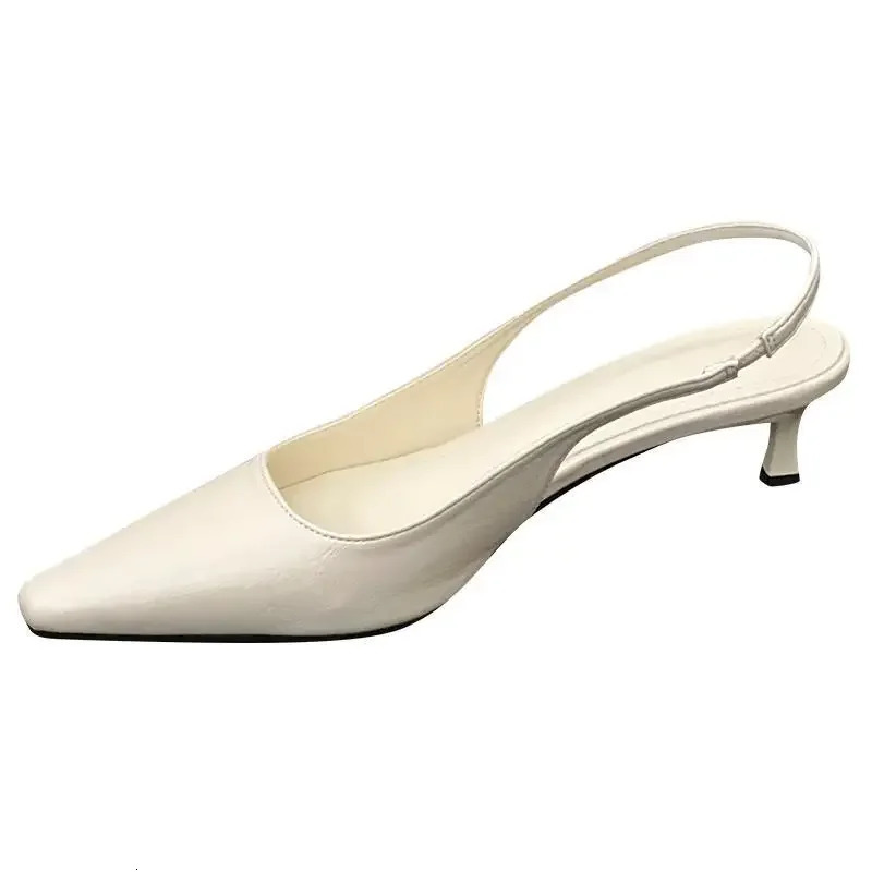 Spring Summer Women Kitten Heels Pointed Toe Sandals Fashion Back Buckle Bling Silver Ladies Casual Med Heels Shoes 250228