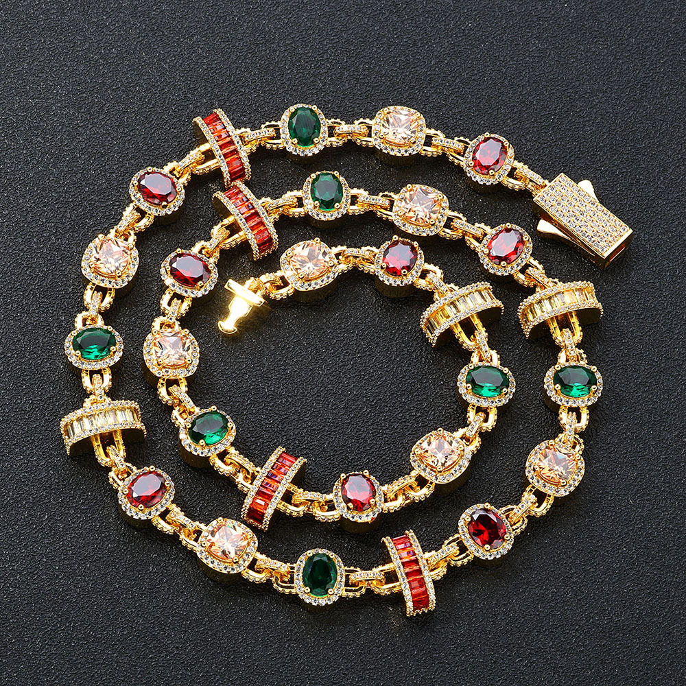 Custom Tennis Chain Necklaces Bracelet Colorful Gemstone 5A Zircons Jewelry Men Women Jewelry