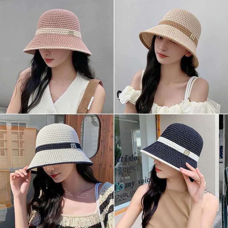 1 new outdoor UV protection sun hat for summer women foldable bucket basin sunscreen C hollow stitched Panama fisherman hatXJ250304