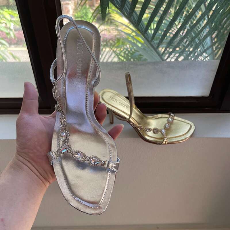 Rhie 2025 Bgbg Golden Women Summer High Stiletto Heels Shoes Ladies Elegant Back Strap Party Catwalk Sandals
