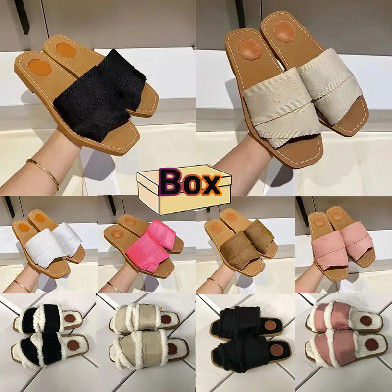 Sandals with box Flat Slides Designer Canvas Slippers Womens sandal slipper shoes casual thick bottom summer flat flip flops women slider Size EUR 35-42