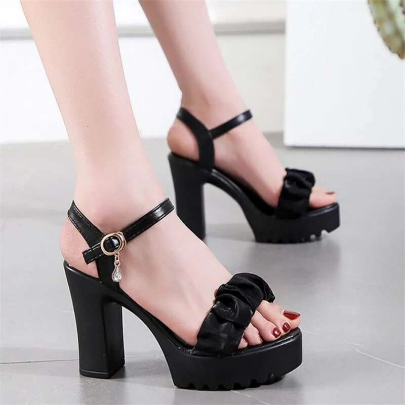 Sandals for Women Summer One Word Block Heel Ladies Shoes Wedge with Platform Waterproof Footwear Chunky Super-high Beige