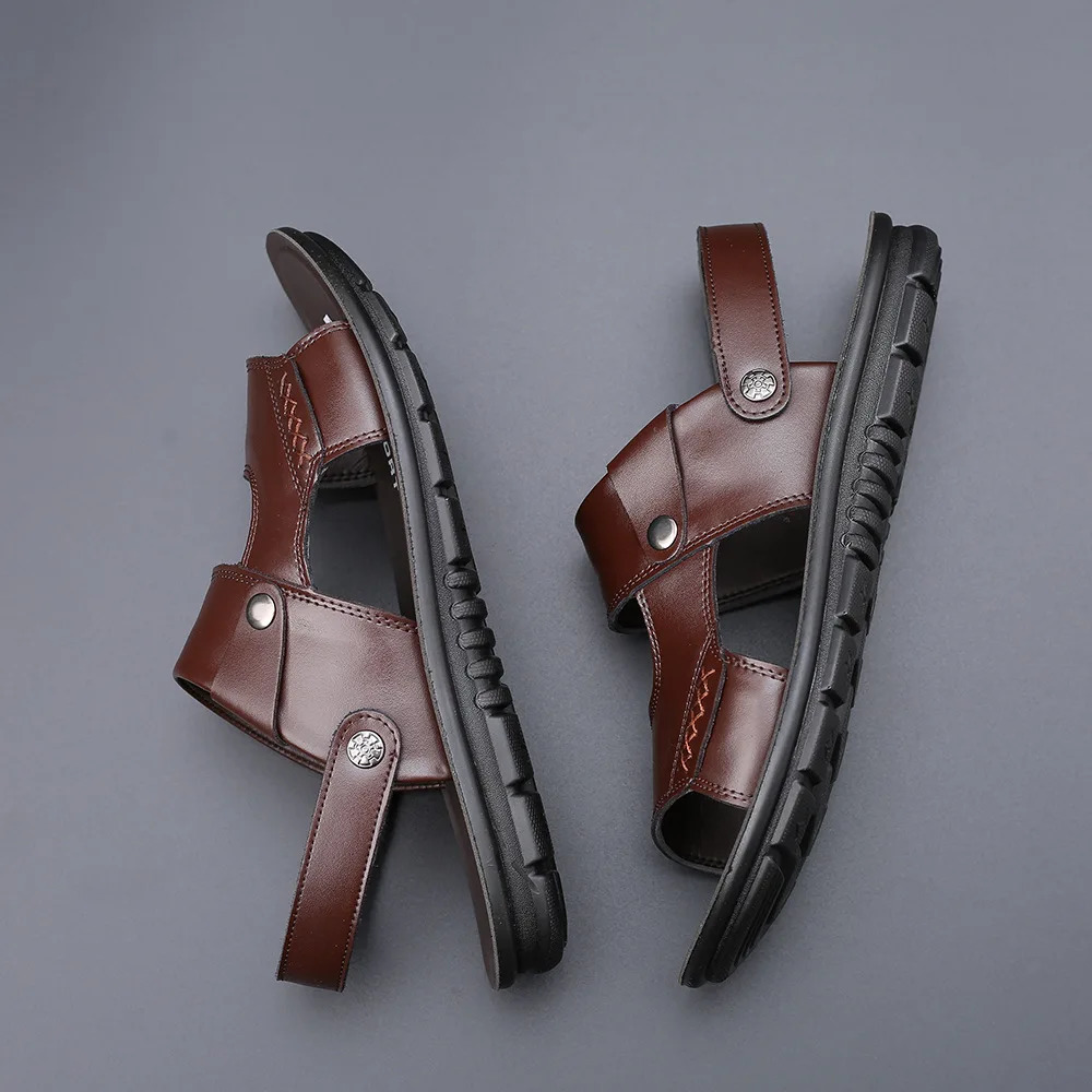Retro Sewing Sandals Transfer Slipper Non-slip Genuine Cow Leather Shoes for Men Comfortable Casual Summer Fashion British Style 250303
