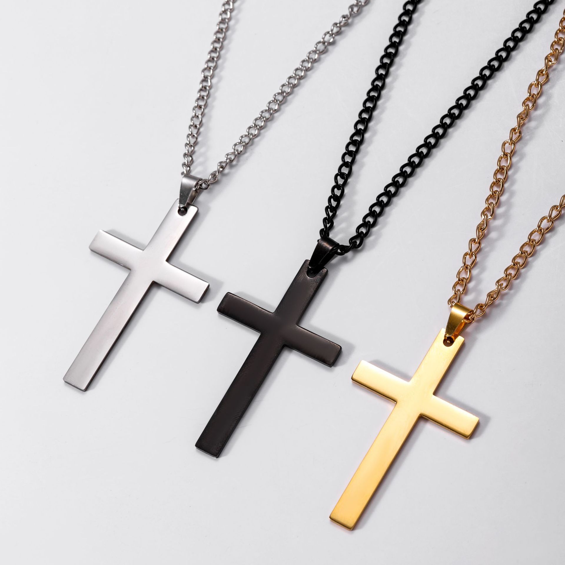 Classical Christian Cross Pendant Necklace for Men Women HipHop Religious Sweater Long Chain Smooth Surface Cross Jewelry Necklaces Women Fashion Gift