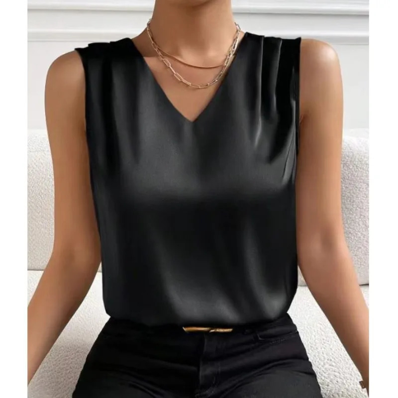 2025 Womens Summer Elegant Tunic Shirts Top Blouses Girls White Vintage Office Satin Silk Basic Chiffon Tops Female 250226