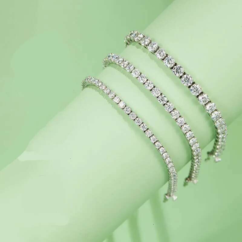 Real 3MM D VVS Moissanite Tennis Bracelet Passes Dia Sparkg Test Solid S Jewelry Wedding Women Gift
