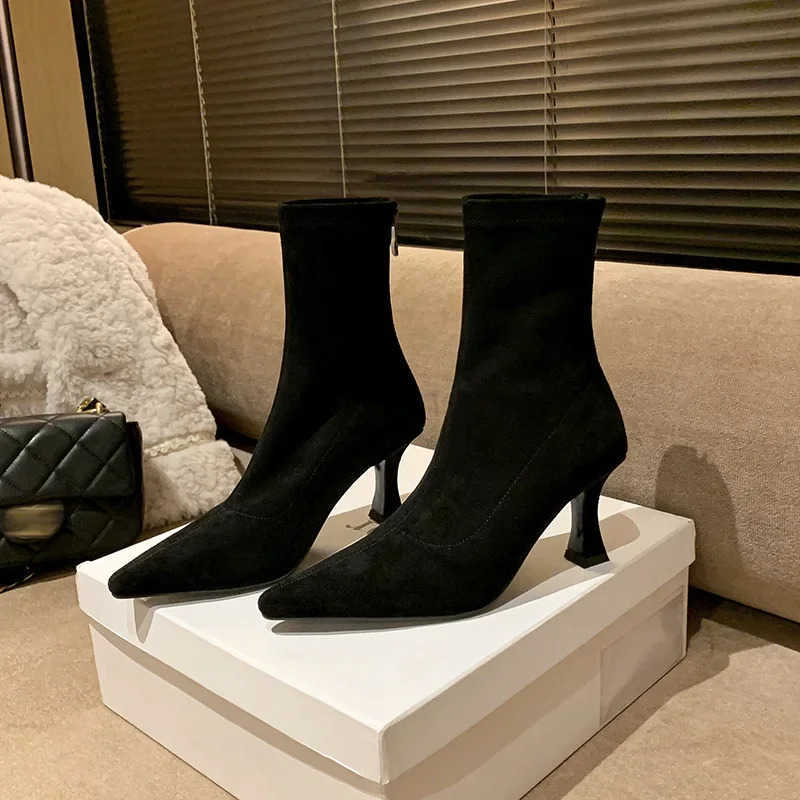 Botas Elegant Wen H Boots with Suede and Slim H Wens High-heeles Elastic Slim Boots Socks Boot Wens Boots Z250304