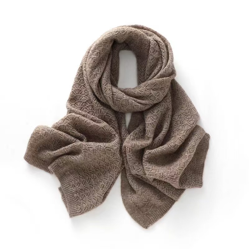 K042 Soft, skin-friendly 100% cashmere scarf for women, autumn and winter hollow knitted woolen scarf, versatile and warm, Korean style premium