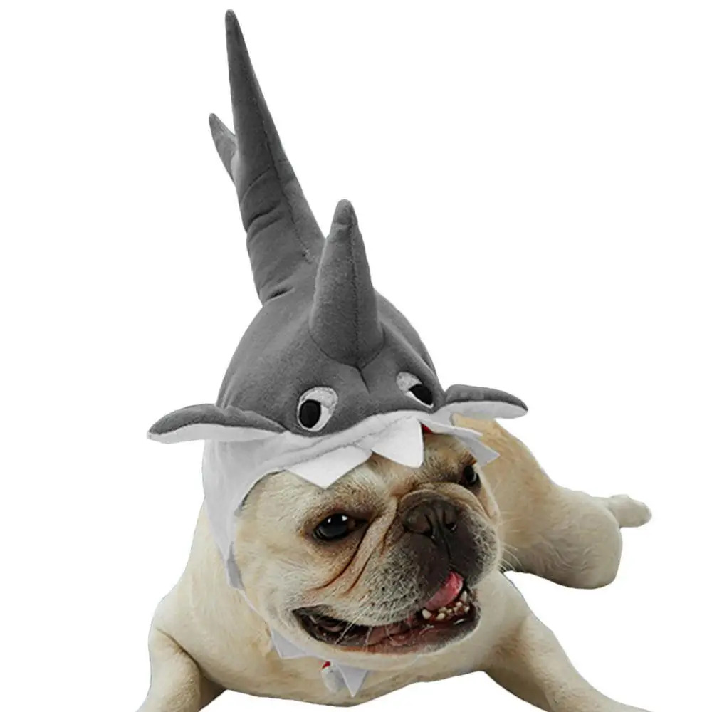 Pet Plush Shark Hat Halloween Costume Cute Funny Dog Cat Toy Chew Hat Adjustable Adorable Cat Cap Puppy Dress Up Kitten Outfits