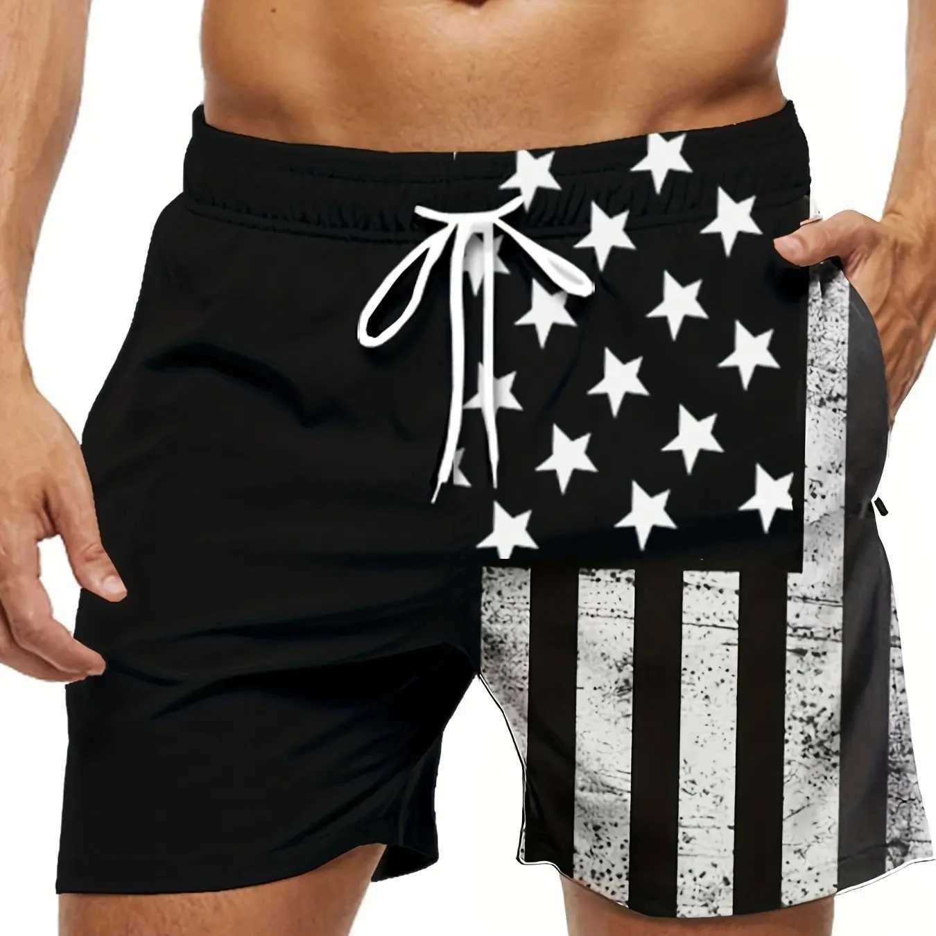 American Flag Print Swimwear Shorts Summer Mens Beach Shorts Breathable Short Quick Dry Sport Shorts Joggering Men Short PantT250304