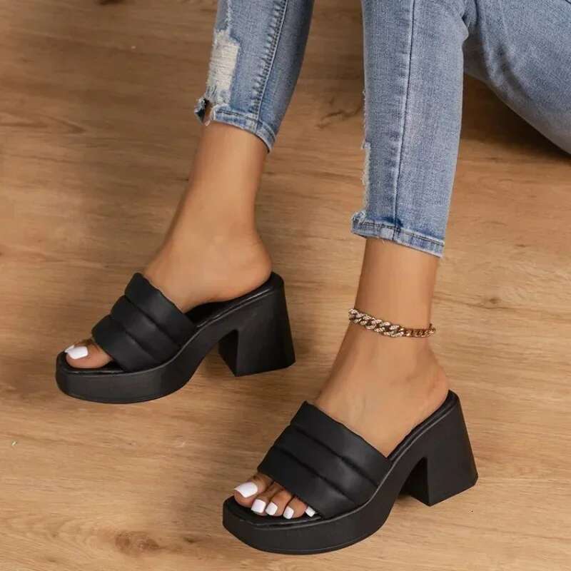 Heels Summer High Slippers Women Chunky Sandals Design New Casual Shoes Platform Sgback Flip ps atos Femme Pumps