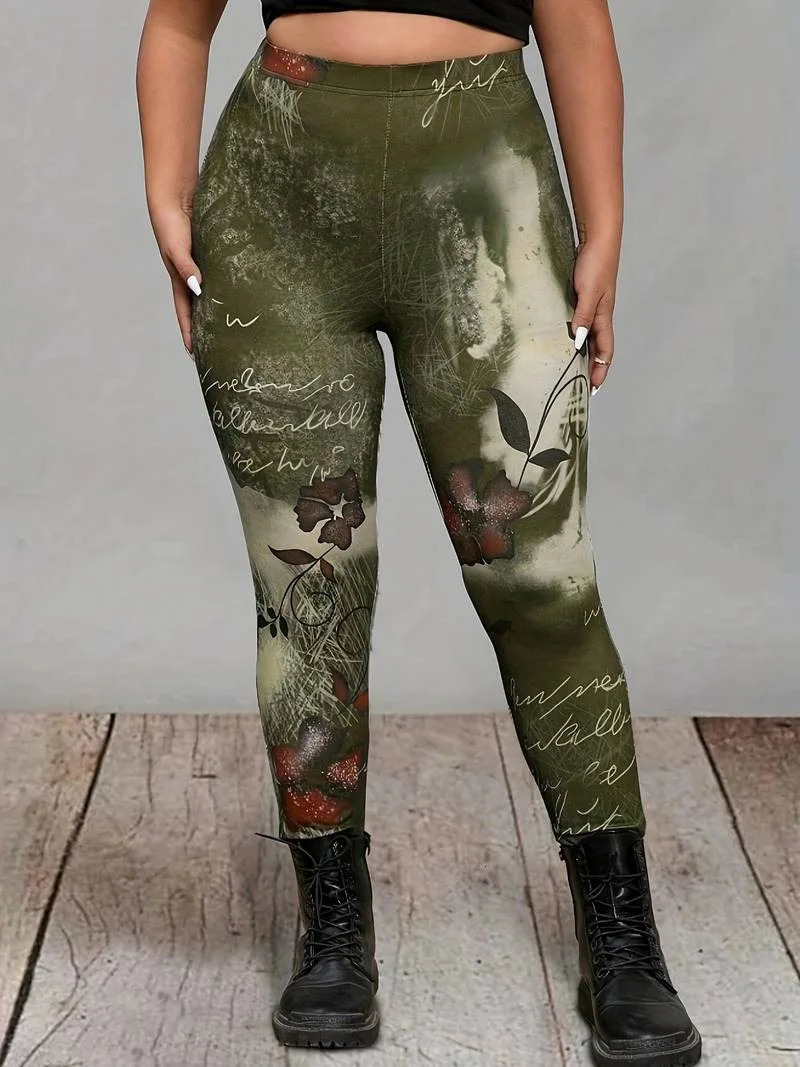 GIBSIE Plus Size Fashion HighStreet Printed Legging Sports Casual Slim Highwaisted Skinny Pencil Leggings Female 250304