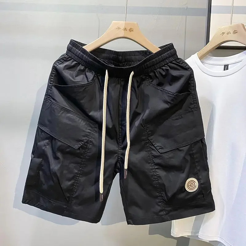 Mens Cargo Shorts with Pockets Khaki Male Short Pants Draw String Embroidery Strech Comfortable Homme in Casual Hevy Whate 250303
