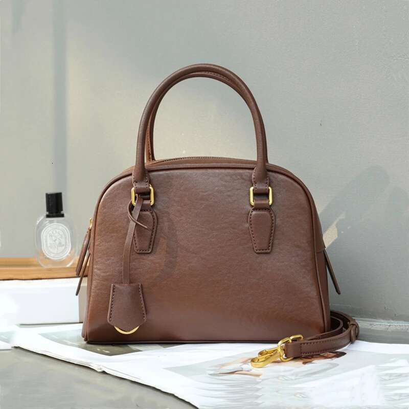 Vintage Genuine Leather Bowg Tote Handbags For Women Trend Designer Shell Work Ladies Shoulder Crossbody Bags