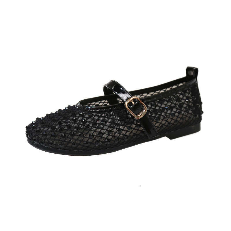 Mesh hollowed out Mary Jane women's for spring and summer 2025, new single buckle with breathable soft sole ballet shoes, flat shoes