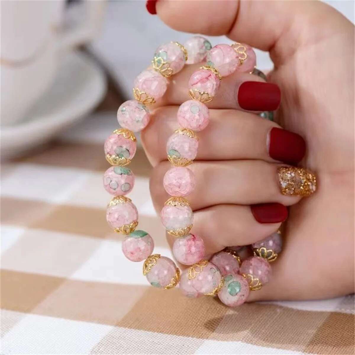 New Fashion Y2K Sweet Cherry Blossom For Women Exquisite Elegant wer Crystal Beaded Bracelet Girl Party Jewelry Gift