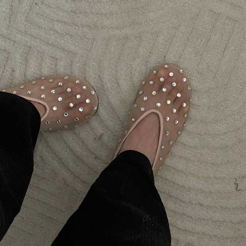 Fi Crystal Wen Ballet Flats Mesh Dance Flat Shoes Casual Driving Walking Loafers adrilles Ladies Slip- Lazy Shoes Y250303