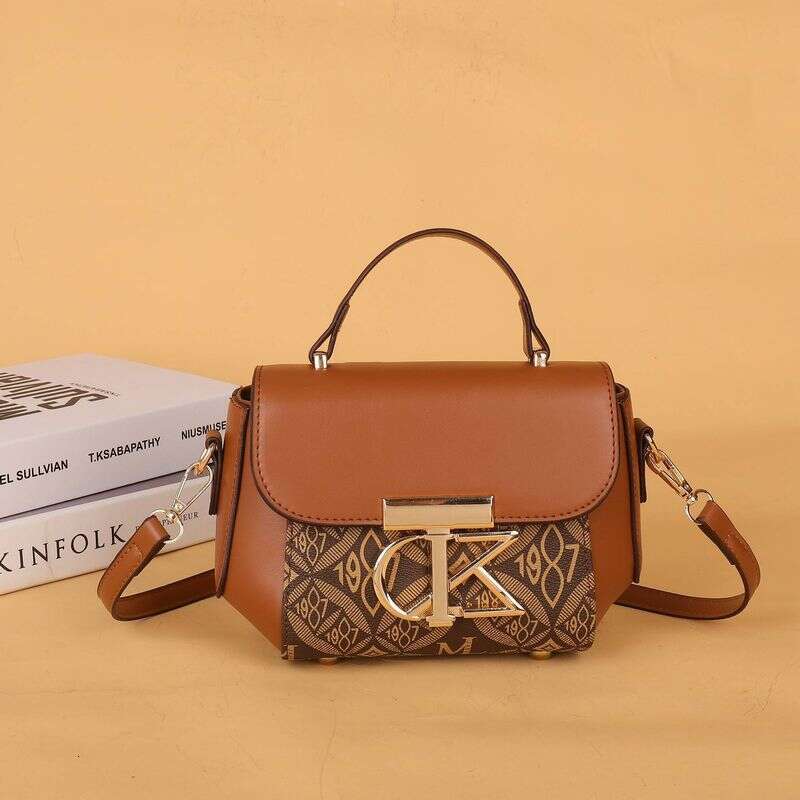 Women's Bags New High-End Print Splicing Small Square Bag Shoulder Crossbody Handbag