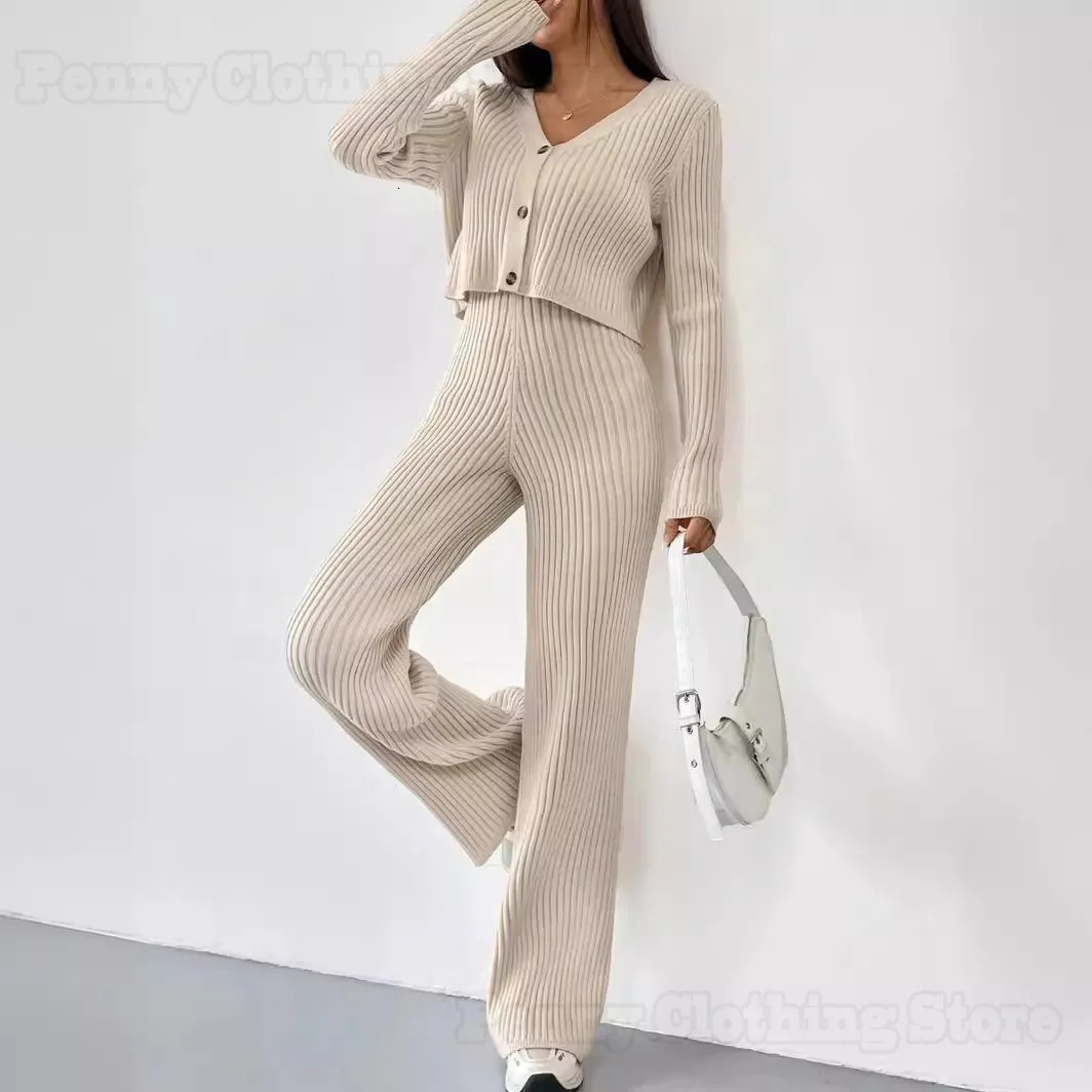 2024 Womens Clothing European And American Spring Autumn Casual Straight Pants VNeck Suit 250225