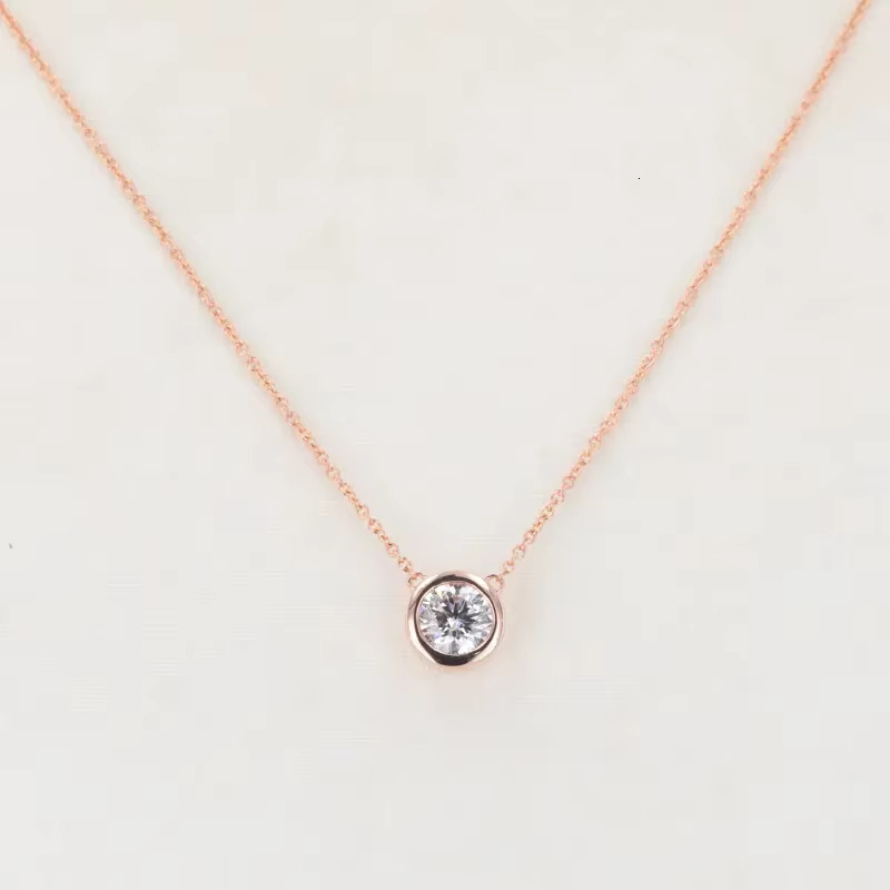 Wholesale Round 5mm 0.5ct DEF VVS Mossanite 40+5cm Pendant High Quality 14K Gold Moissanite Necklace