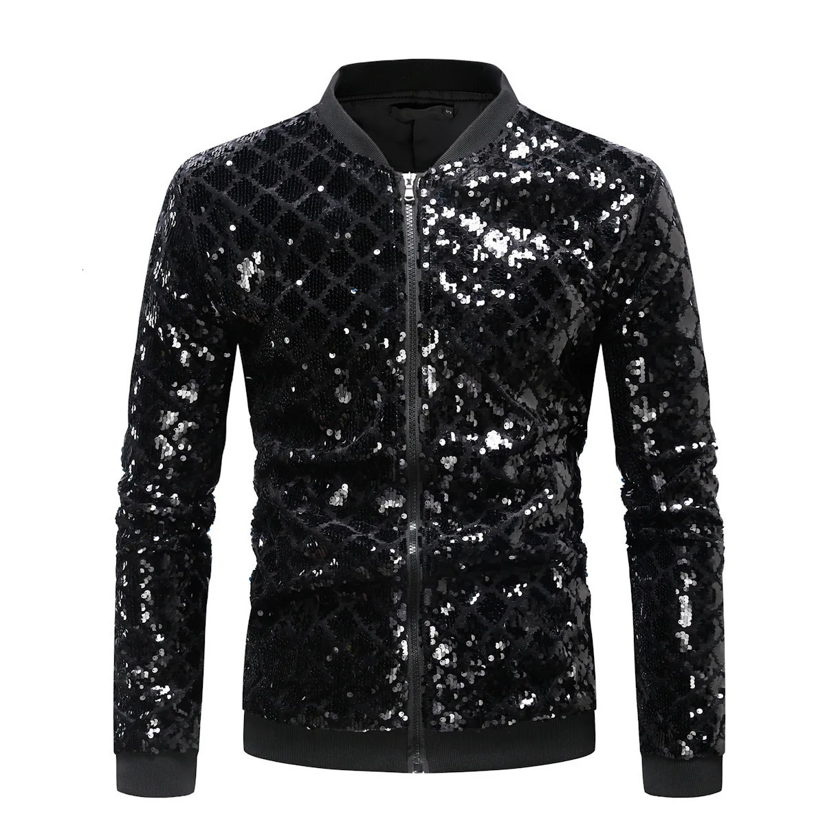 Wxw4122 Spring and Autumn Plain Embroidered Jacket Mens Shiny Black Blue Green Street Clothing Hip Hop Outcoat 250304