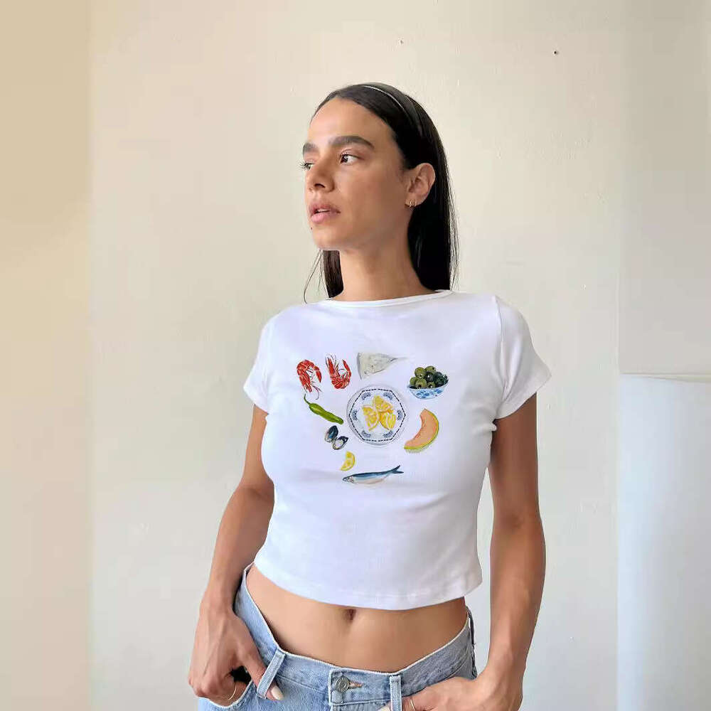 European and American y2k pure cotton women's round neck printed spicy girl short sleeved T-shirt 2025 new casual versatile fashion clothing