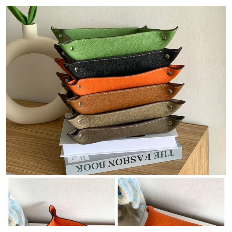 Square tray designer orange leather storage tray solid color foyer key storage box miscellaneous items box desktop candy box