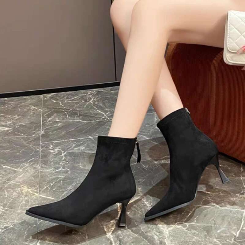 Boots 2025NEW Ankle Leopard Women Pointed Toe Ladies Chunky High heel Female Shoes Footwear Plus Size